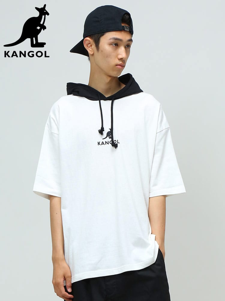 KANGOL (カンゴール) 天竺 ロゴ フード プルオーバー 半袖 Tパーカー