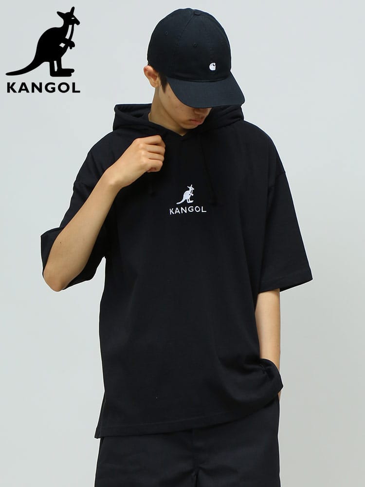 KANGOL (カンゴール) 天竺 ロゴ フード プルオーバー 半袖 Tパーカー