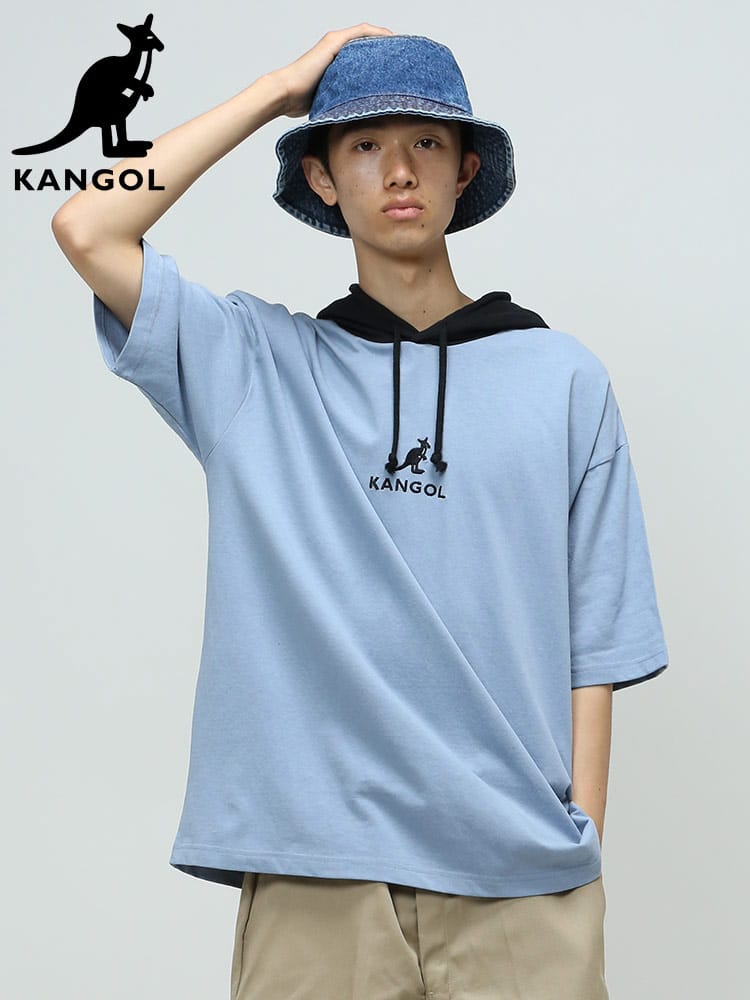 KANGOL (カンゴール) 天竺 ロゴ フード プルオーバー 半袖 Tパーカー