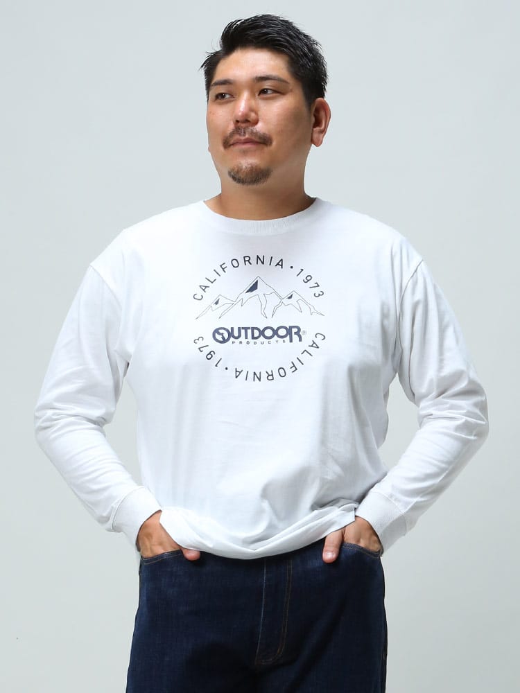 大きいサイズ メンズ OUTDOOR PRODUCTS (アウトドアプロダクツ) 天竺 BIGプリント クルーネック 長袖 Tシャツ