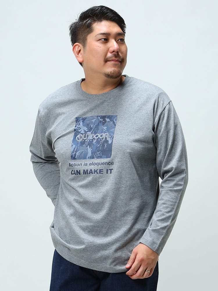 大きいサイズ メンズ OUTDOOR PRODUCTS (アウトドアプロダクツ) 天竺 BOXロゴ クルーネック 長袖 Tシャツ