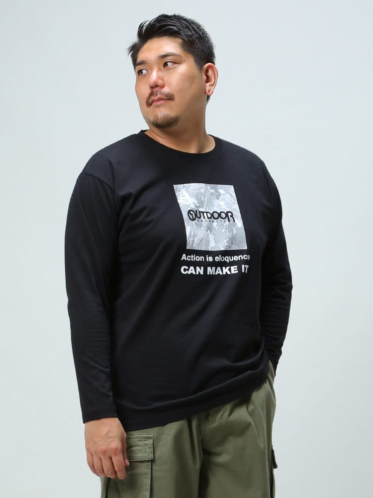 大きいサイズ メンズ OUTDOOR PRODUCTS (アウトドアプロダクツ) 天竺 BOXロゴ クルーネック 長袖 Tシャツ