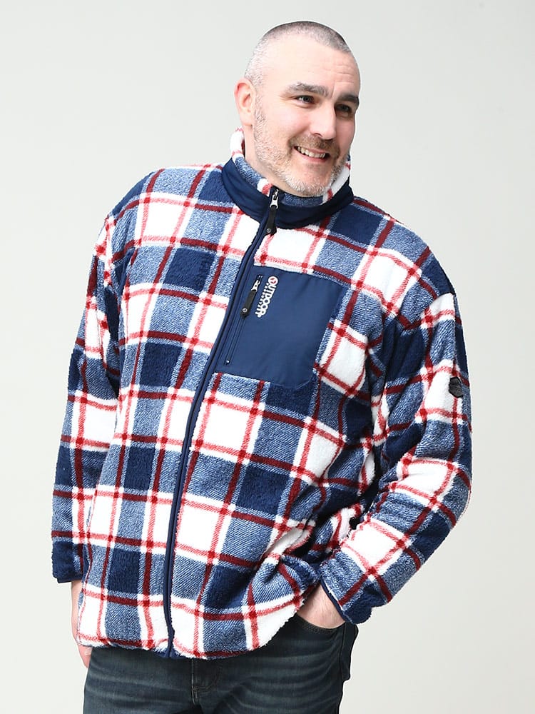 大きいサイズ メンズ OUTDOOR PRODUCTS (アウトドアプロダクツ) ボアフリース 総柄 フルジップ ジャケット