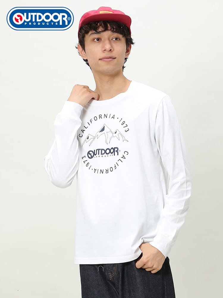 OUTDOOR PRODUCTS (アウトドアプロダクツ) 天竺 BIGプリント クルーネック 長袖 Tシャツ