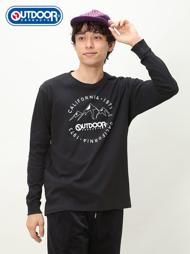 OUTDOOR PRODUCTS (アウトドアプロダクツ) 天竺 BIGプリント クルーネック 長袖 Tシャツ