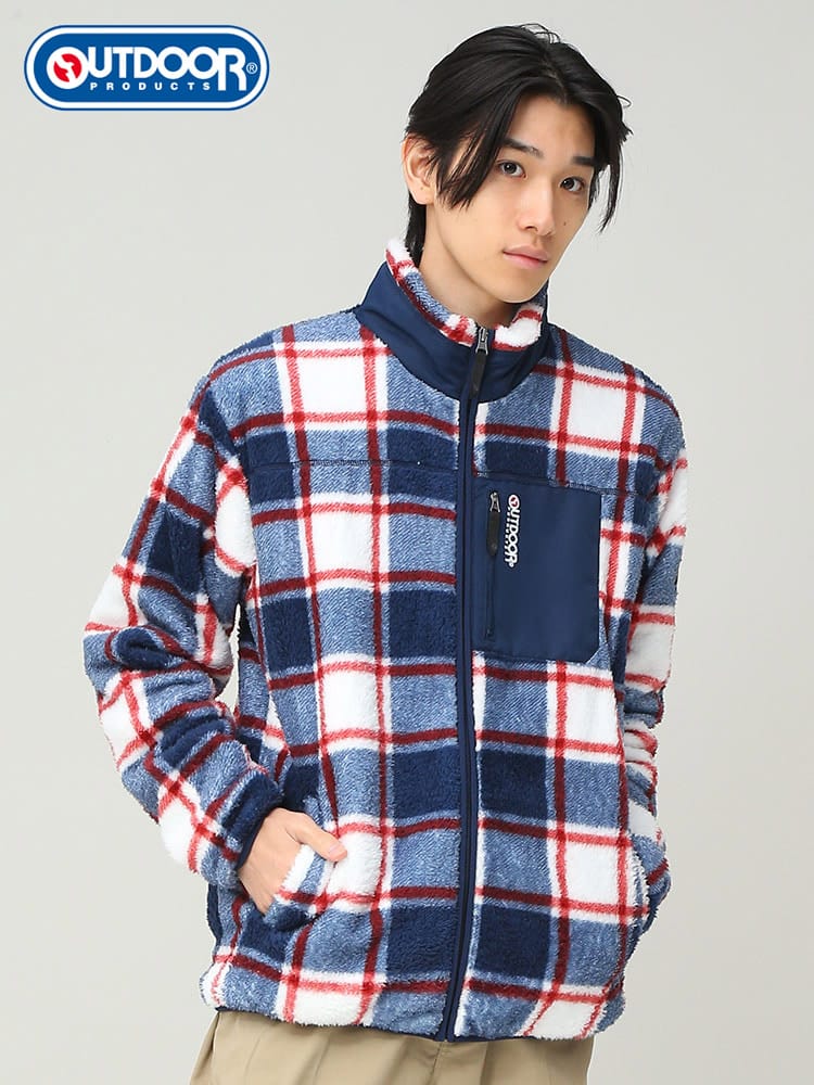 OUTDOOR PRODUCTS (アウトドアプロダクツ) ボアフリース 総柄 フルジップ ジャケット