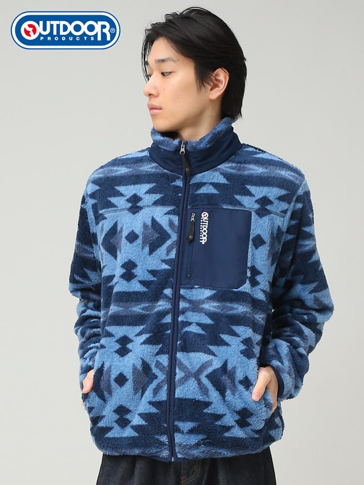 OUTDOOR PRODUCTS (アウトドアプロダクツ) ボアフリース 総柄 フルジップ ジャケット