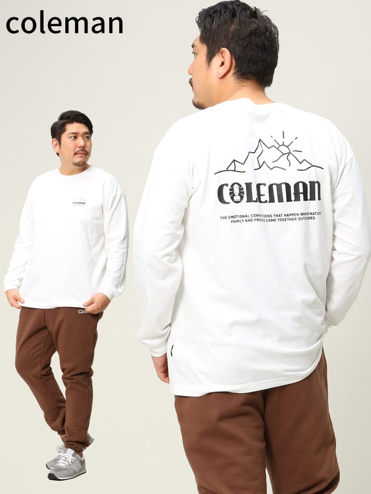 大きいサイズ メンズ Coleman (コールマン) バックプリント クルーネック 長袖 Tシャツ ロンT ロゴ トップス