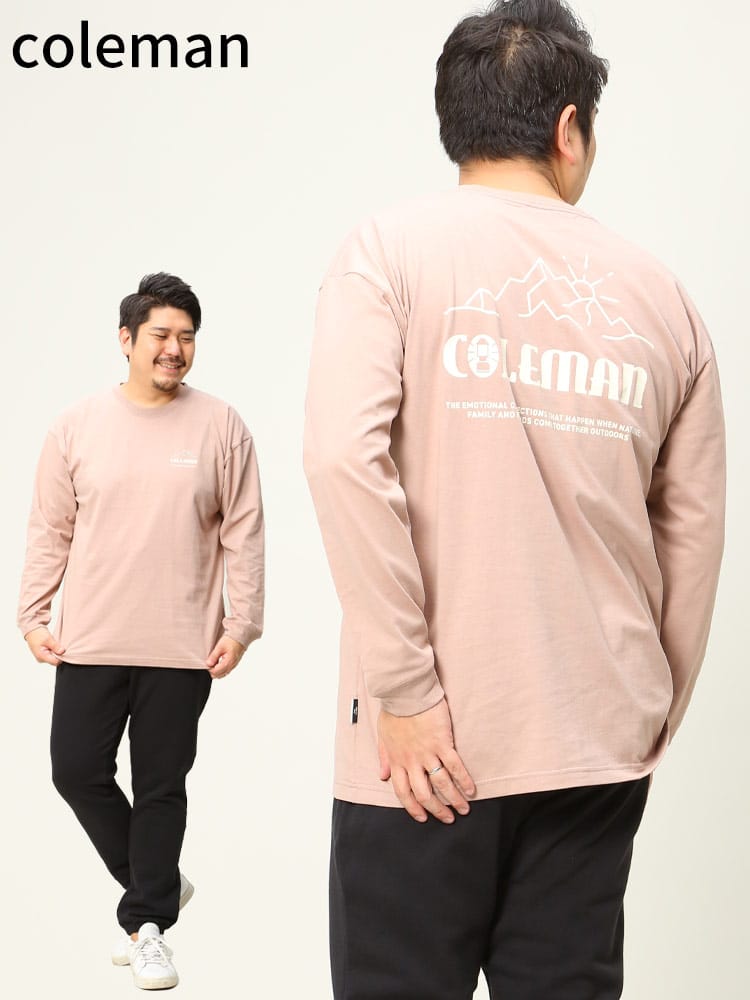 大きいサイズ メンズ Coleman (コールマン) バックプリント クルーネック 長袖 Tシャツ ロンT ロゴ トップス