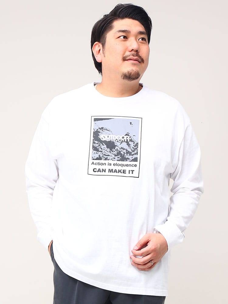 大きいサイズ メンズ OUTDOOR PRODUCTS (アウトドアプロダクツ) 天竺 BOXロゴ クルーネック 長袖 Tシャツ