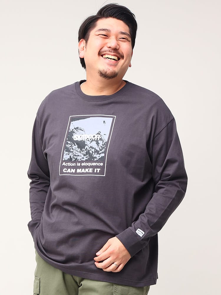 大きいサイズ メンズ OUTDOOR PRODUCTS (アウトドアプロダクツ) 天竺 BOXロゴ クルーネック 長袖 Tシャツ