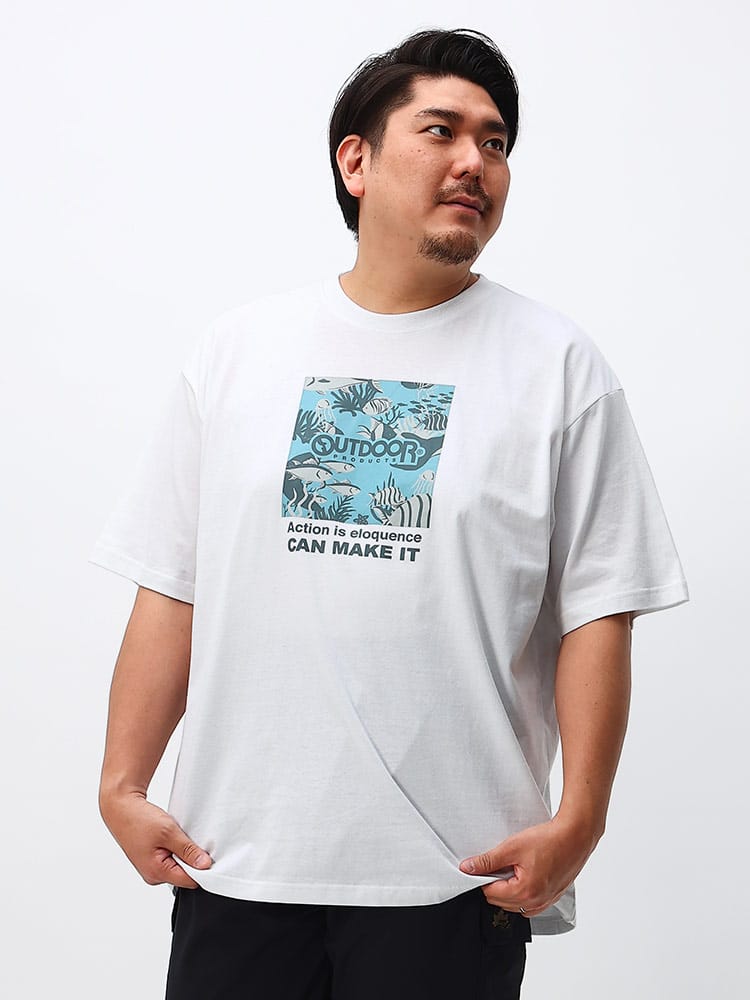 大きいサイズ メンズ OUTDOOR PRODUCTS (アウトドアプロダクツ) 天竺 マリンロゴ クルーネック 半袖 Tシャツ