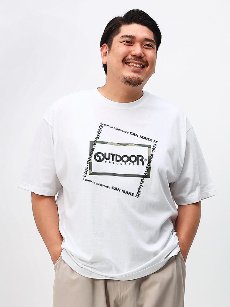 大きいサイズ メンズ OUTDOOR PRODUCTS (アウトドアプロダクツ) 天竺 スクエアロゴ クルーネック 半袖 Tシャツ