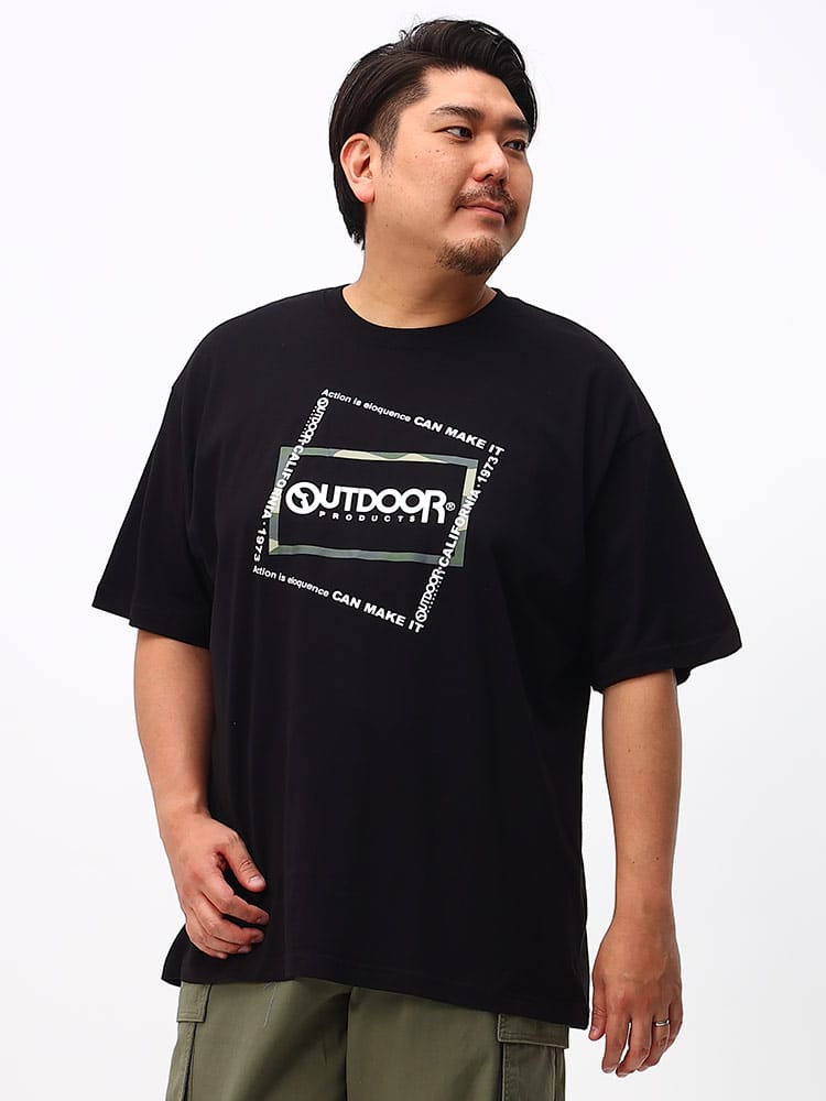 大きいサイズ メンズ OUTDOOR PRODUCTS (アウトドアプロダクツ) 天竺 スクエアロゴ クルーネック 半袖 Tシャツ