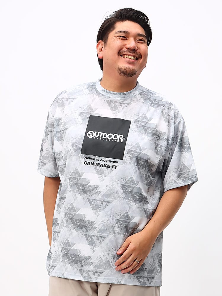 大きいサイズ メンズ OUTDOOR PRODUCTS (アウトドアプロダクツ) ドライメッシュ 幾何学柄 クルーネック 半袖 Tシャツ
