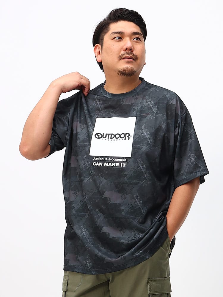 大きいサイズ メンズ OUTDOOR PRODUCTS (アウトドアプロダクツ) ドライメッシュ 幾何学柄 クルーネック 半袖 Tシャツ