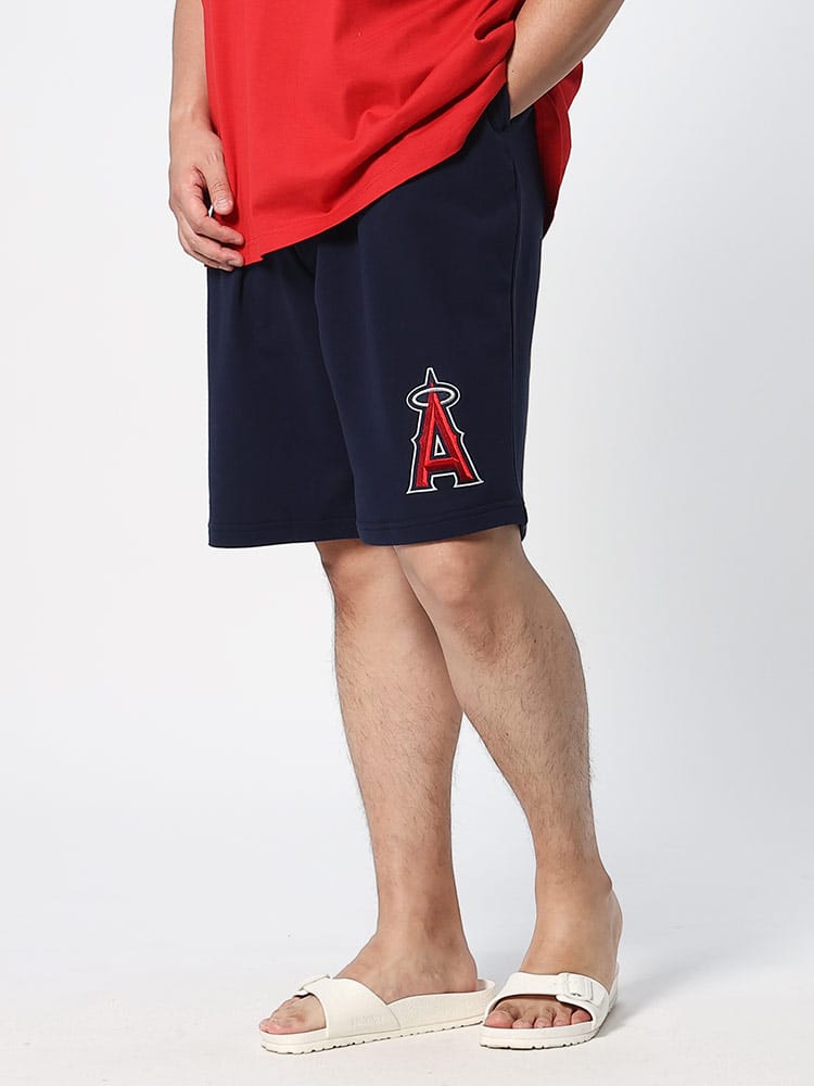 大きいサイズ メンズ MLB (メジャーリーグベースボール) 裏毛 チームロゴ ハーフパンツ