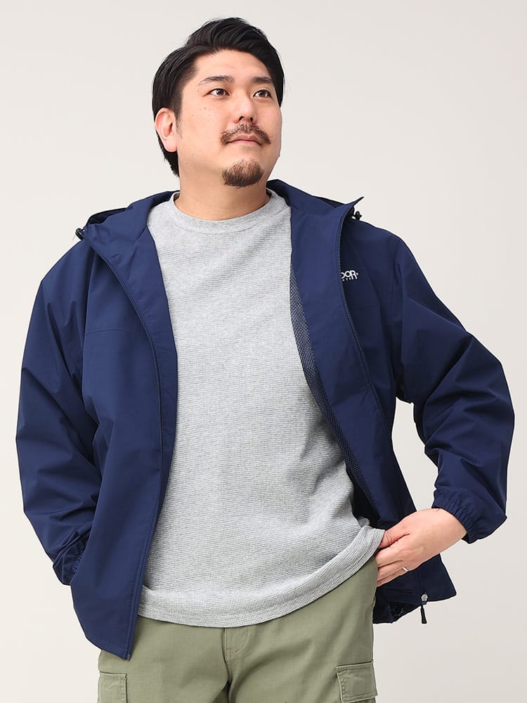 大きいサイズ メンズ OUTDOOR PRODUCTS (アウトドアプロダクツ) 裏メッシュ 胸ロゴ フルジップ パーカー