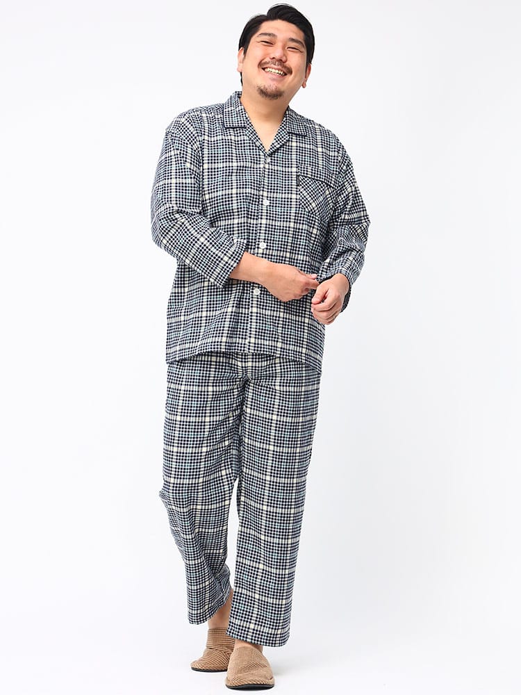 大きいサイズ メンズ U.P renoma (ユーピーレノマ) 先染め チェック パジャマ 上下セット