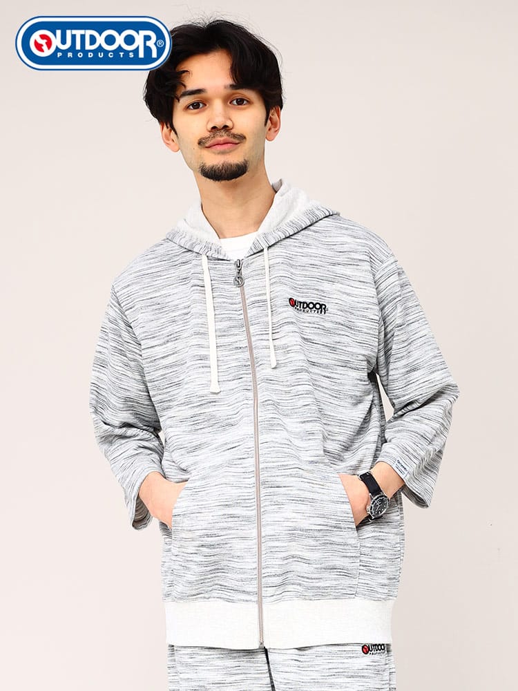 アウトドアプロダクツ パーカー 7分袖 フルジップ OUTDOOR PRODUCTS 総柄