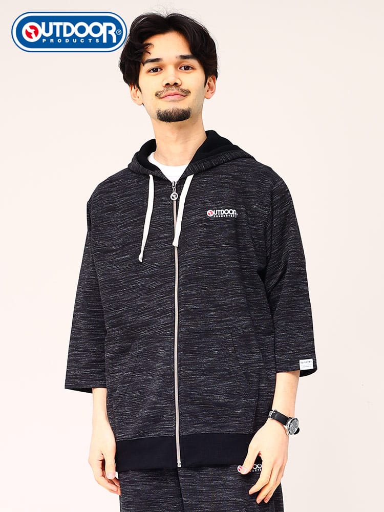 アウトドアプロダクツ パーカー 7分袖 フルジップ OUTDOOR PRODUCTS 総柄