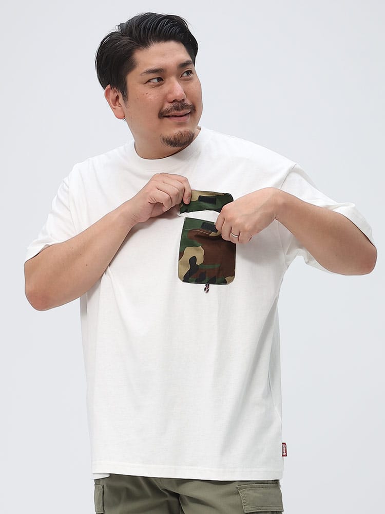 大きいサイズ メンズ Coleman (コールマン) USAコットン 迷彩ポケット クルーネック 半袖 Tシャツ ポケT
