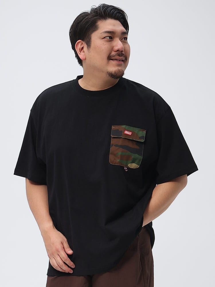 大きいサイズ メンズ Coleman (コールマン) USAコットン 迷彩ポケット クルーネック 半袖 Tシャツ ポケT