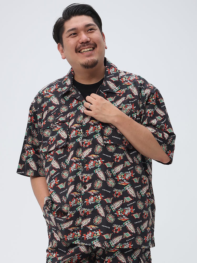 大きいサイズ メンズ Coleman (コールマン) ポケット 総柄プリント オープンカラー 半袖 シャツ トップス