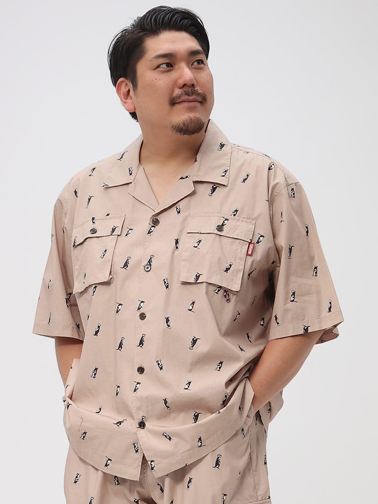 大きいサイズ メンズ Coleman (コールマン) ポケット 総柄プリント オープンカラー 半袖 シャツ トップス