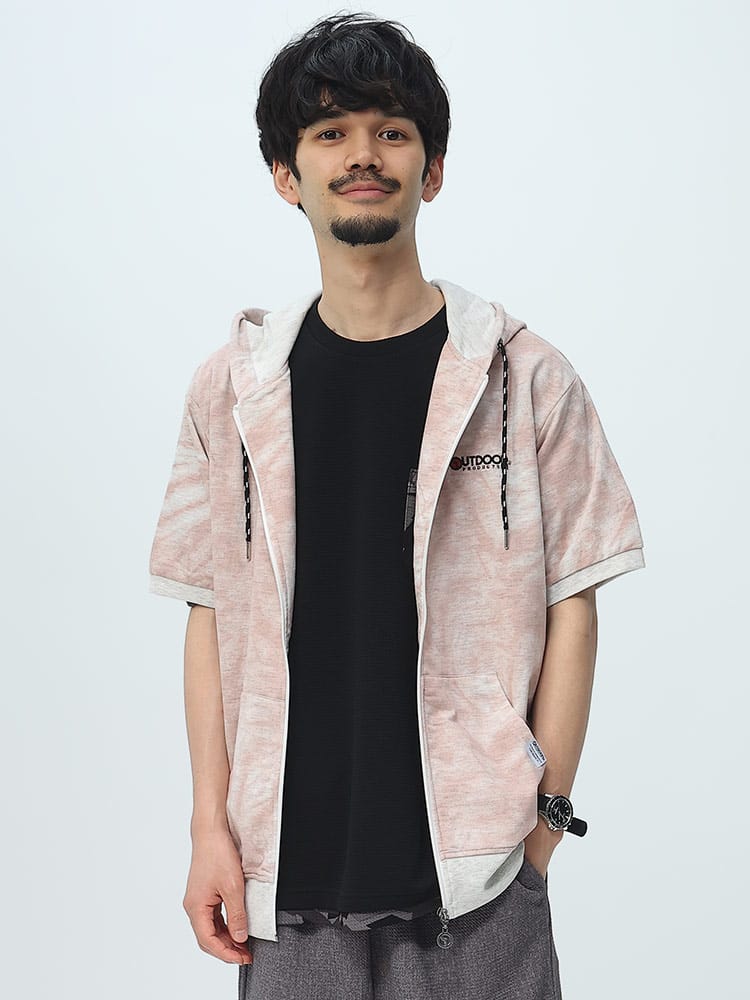 OUTDOOR PRODUCTS (アウトドアプロダクツ) 裏毛 フルジップ 半袖 パーカー