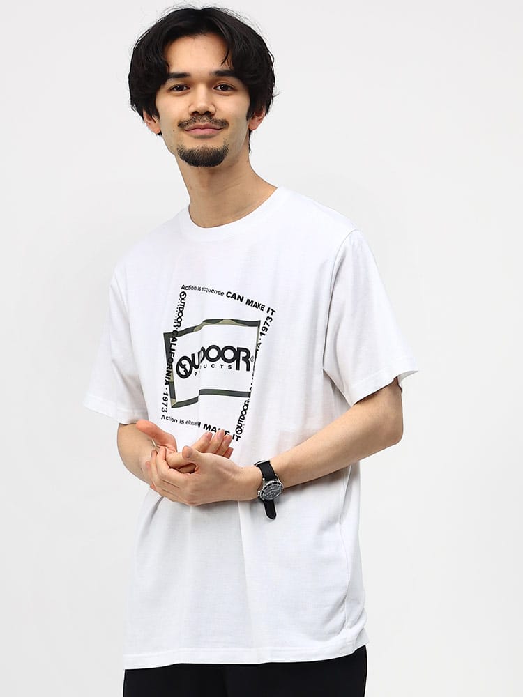OUTDOOR PRODUCTS アウトドアプロダクツ 天竺 スクエアロゴ クルーネック 半袖 Tシャツ