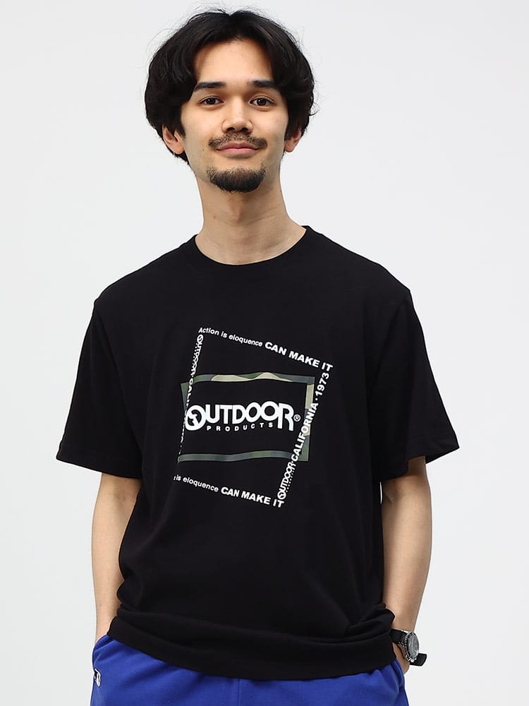 OUTDOOR PRODUCTS アウトドアプロダクツ 天竺 スクエアロゴ クルーネック 半袖 Tシャツ