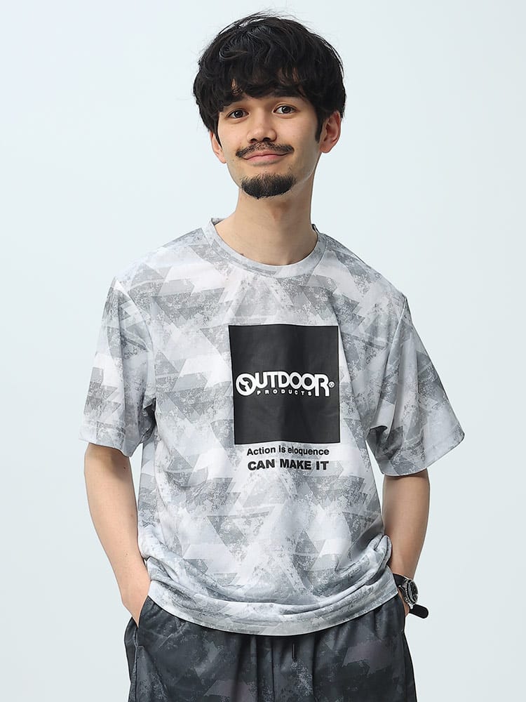 OUTDOOR PRODUCTS (アウトドアプロダクツ) ドライメッシュ 幾何学柄 クルーネック 半袖 Tシャツ