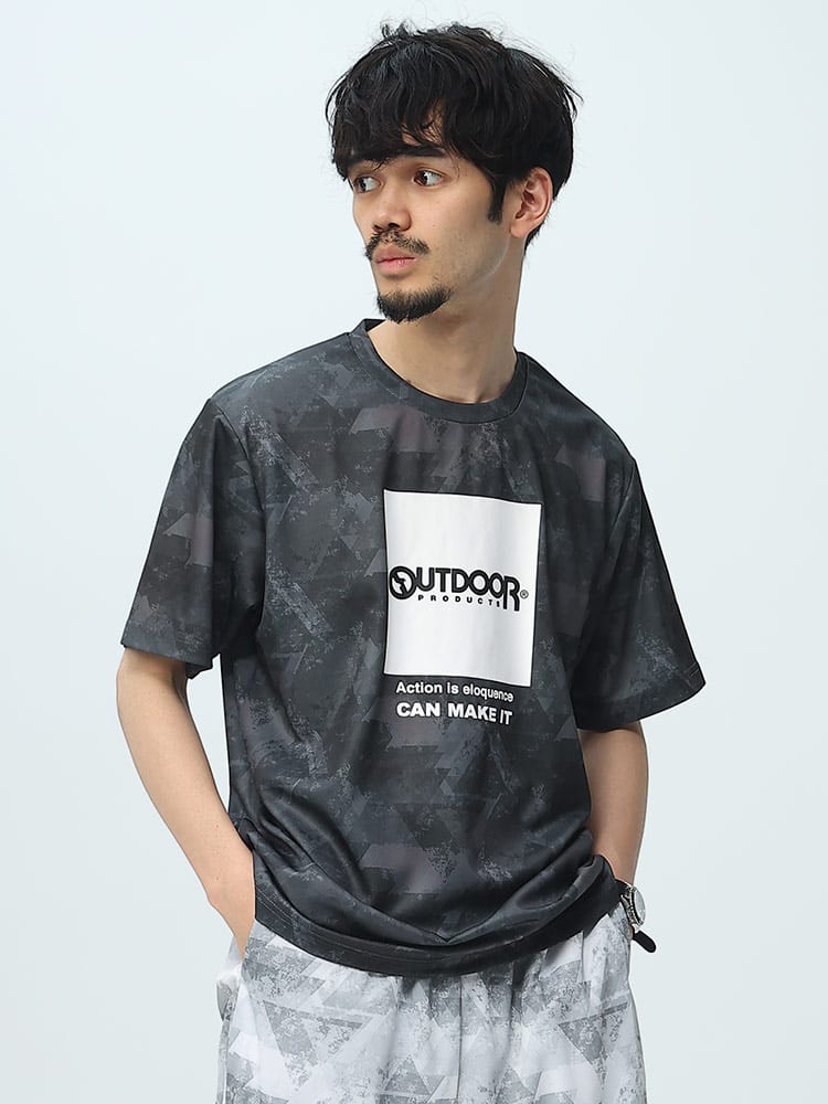 OUTDOOR PRODUCTS (アウトドアプロダクツ) ドライメッシュ 幾何学柄 クルーネック 半袖 Tシャツ
