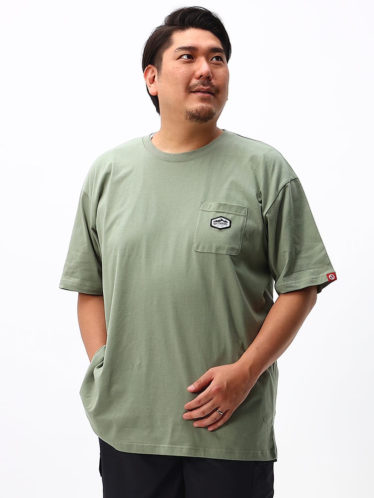大きいサイズ メンズ OUTDOOR PRODUCTS (アウトドアプロダクツ) 天竺 ワンポイント ポケット クルーネック 半袖 Tシャツ