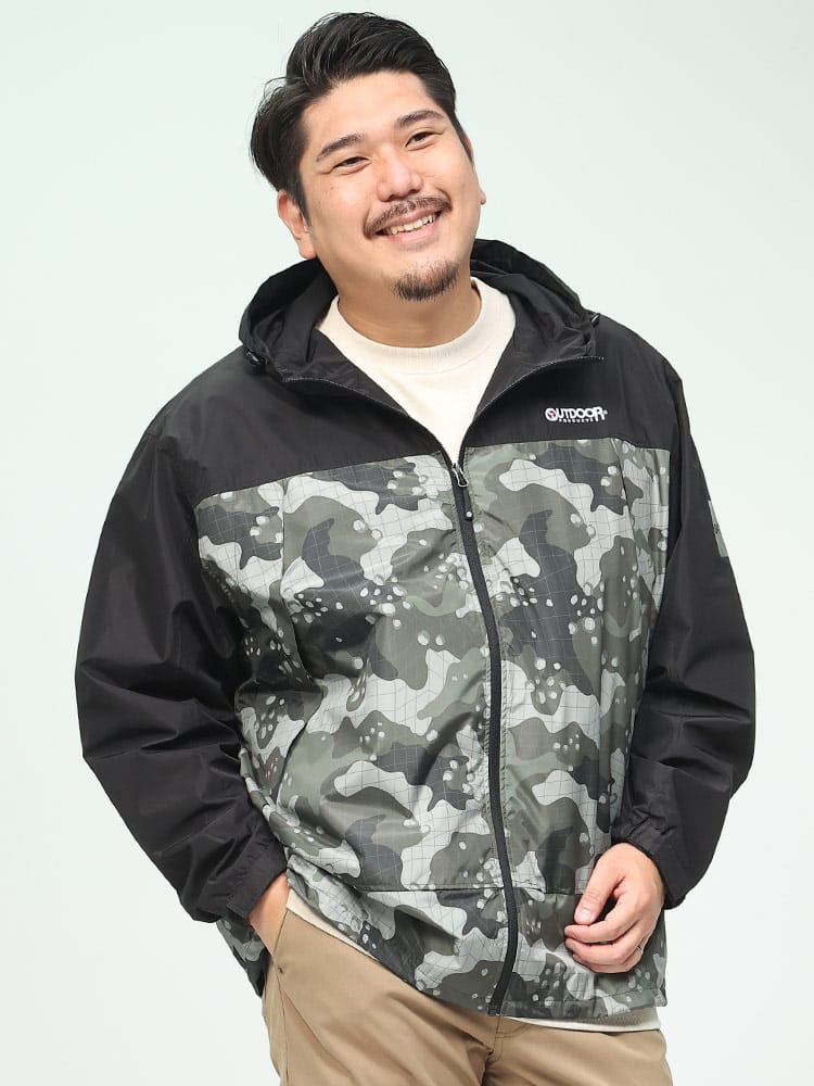 裏メッシュ 撥水 迷彩 フルジップ パーカー (OUTDOOR PRODUCTS) アウトドアプロダクツ 大きいサイズ メンズ