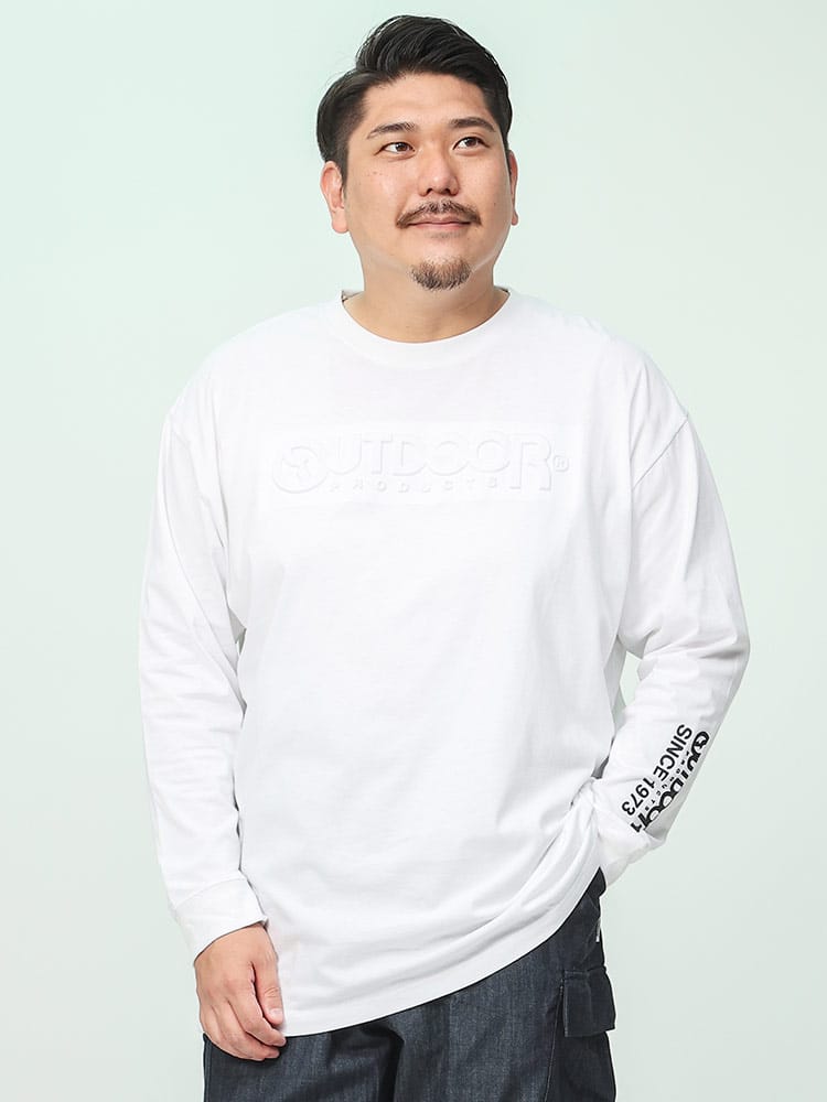 天竺 エンボスロゴ クルーネック 長袖 Tシャツ (OUTDOOR PRODUCTS) アウトドアプロダクツ 大きいサイズ メンズ