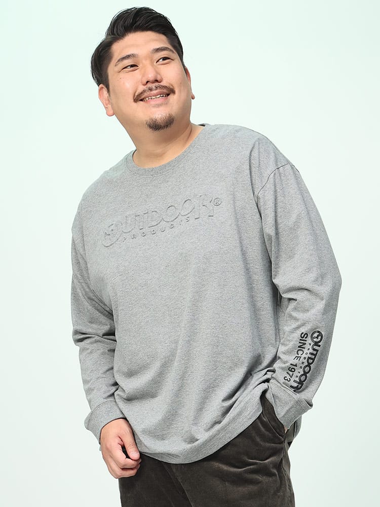 天竺 エンボスロゴ クルーネック 長袖 Tシャツ (OUTDOOR PRODUCTS) アウトドアプロダクツ 大きいサイズ メンズ
