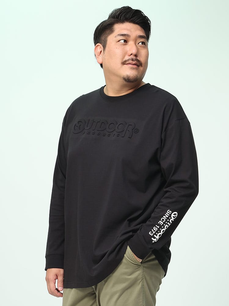 天竺 エンボスロゴ クルーネック 長袖 Tシャツ (OUTDOOR PRODUCTS) アウトドアプロダクツ 大きいサイズ メンズ