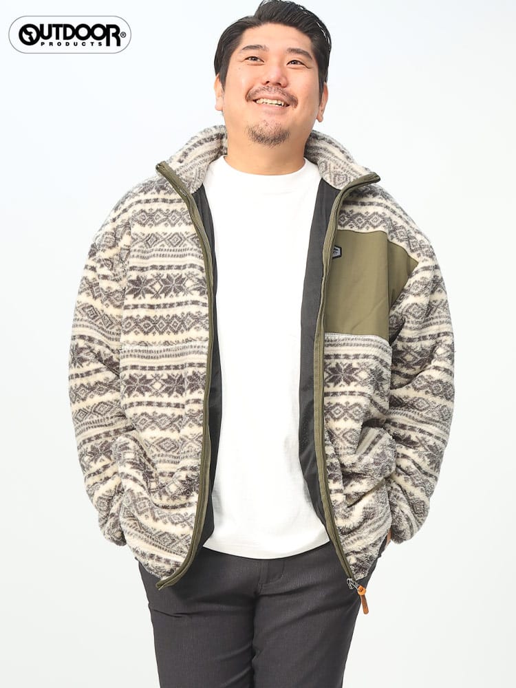 ボアフリース 総柄 フルジップ ジャケット (OUTDOOR PRODUCTS) アウトドアプロダクツ 大きいサイズ メ 3L 4L 5L 6L  ジャケット/アウター ブルゾン | 大きいサイズの服【サカゼン公式通販】