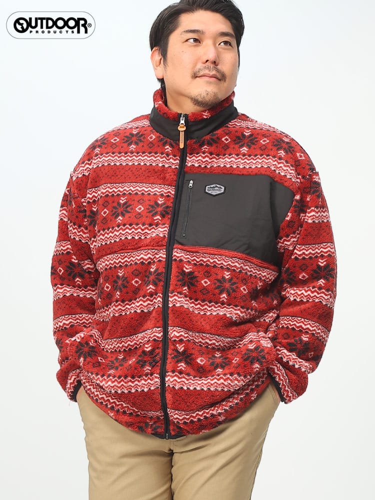 ボアフリース 総柄 フルジップ ジャケット (OUTDOOR PRODUCTS) アウトドアプロダクツ 大きいサイズ メンズ
