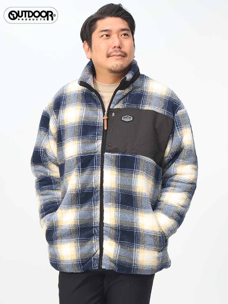 ボアフリース 総柄 フルジップ ジャケット (OUTDOOR PRODUCTS) アウトドアプロダクツ 大きいサイズ メンズ