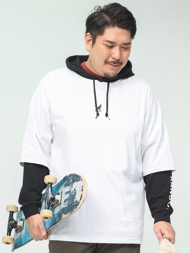 在庫処分 返品交換不可 フェイクレイヤード ワンポイント Tパーカー (KANGOL) カンゴール 大きいサイズ メンズ