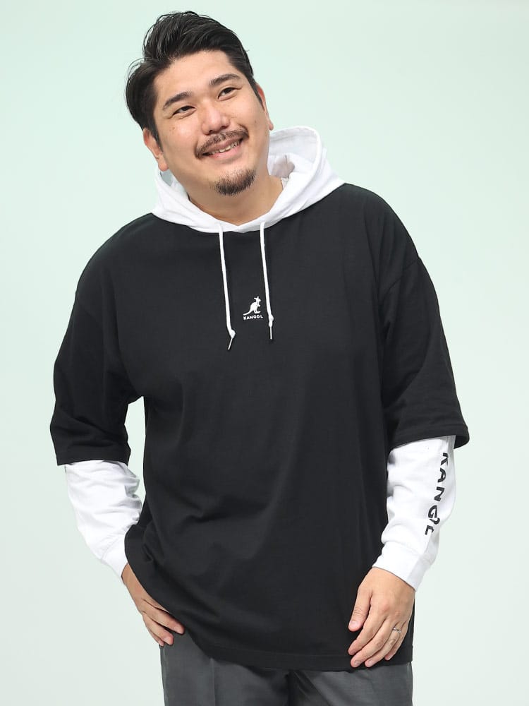 在庫処分 返品交換不可 フェイクレイヤード ワンポイント Tパーカー (KANGOL) カンゴール 大きいサイズ メンズ