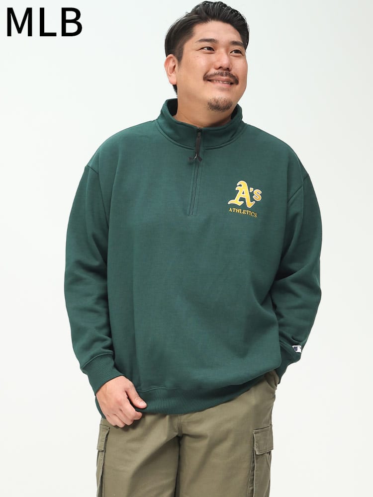 在庫処分 返品交換不可 刺繍 ハーフジップ トレーナー MLB メジャーリーグベースボール 大きいサイズ メンズ スウェット トップス ロゴ
