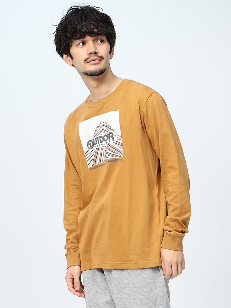 OUTDOOR PRODUCTS (アウトドアプロダクツ) 天竺 BOXロゴ クルーネック 長袖 Tシャツ