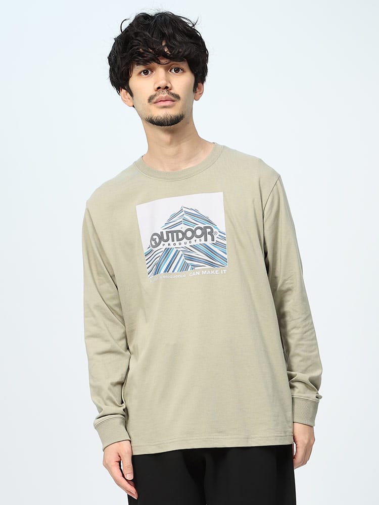 OUTDOOR PRODUCTS (アウトドアプロダクツ) 天竺 BOXロゴ クルーネック 長袖 Tシャツ