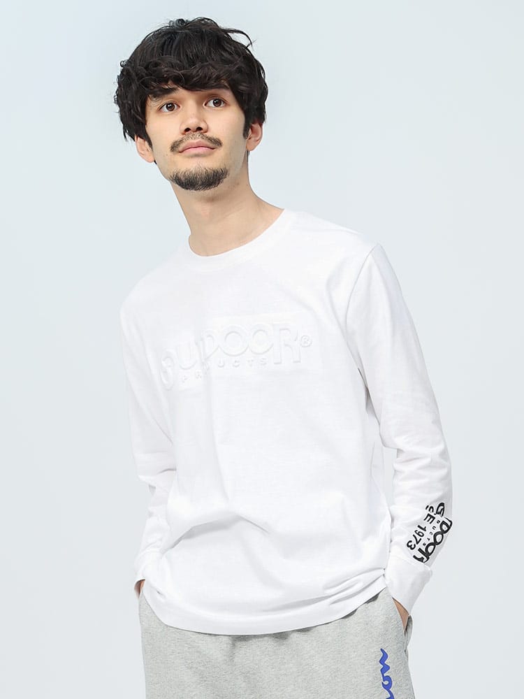OUTDOOR PRODUCTS (アウトドアプロダクツ) 天竺 エンボスロゴ クルーネック 長袖 Tシャツ