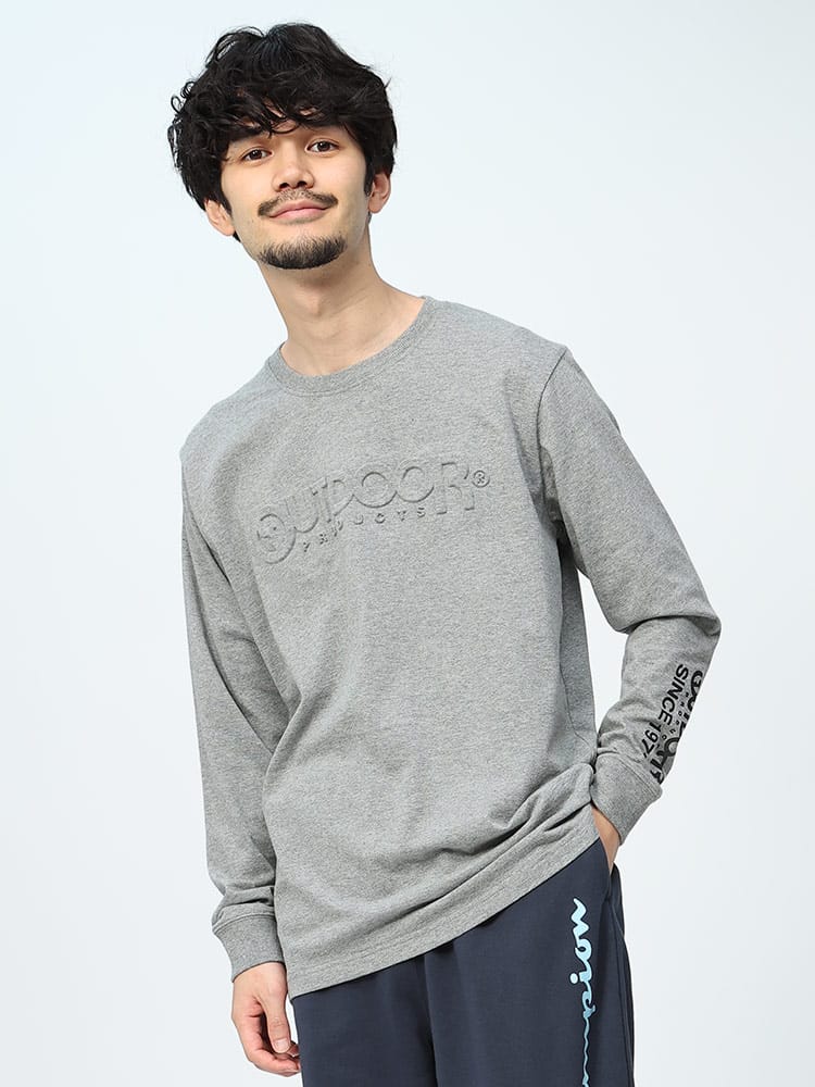 OUTDOOR PRODUCTS (アウトドアプロダクツ) 天竺 エンボスロゴ クルーネック 長袖 Tシャツ