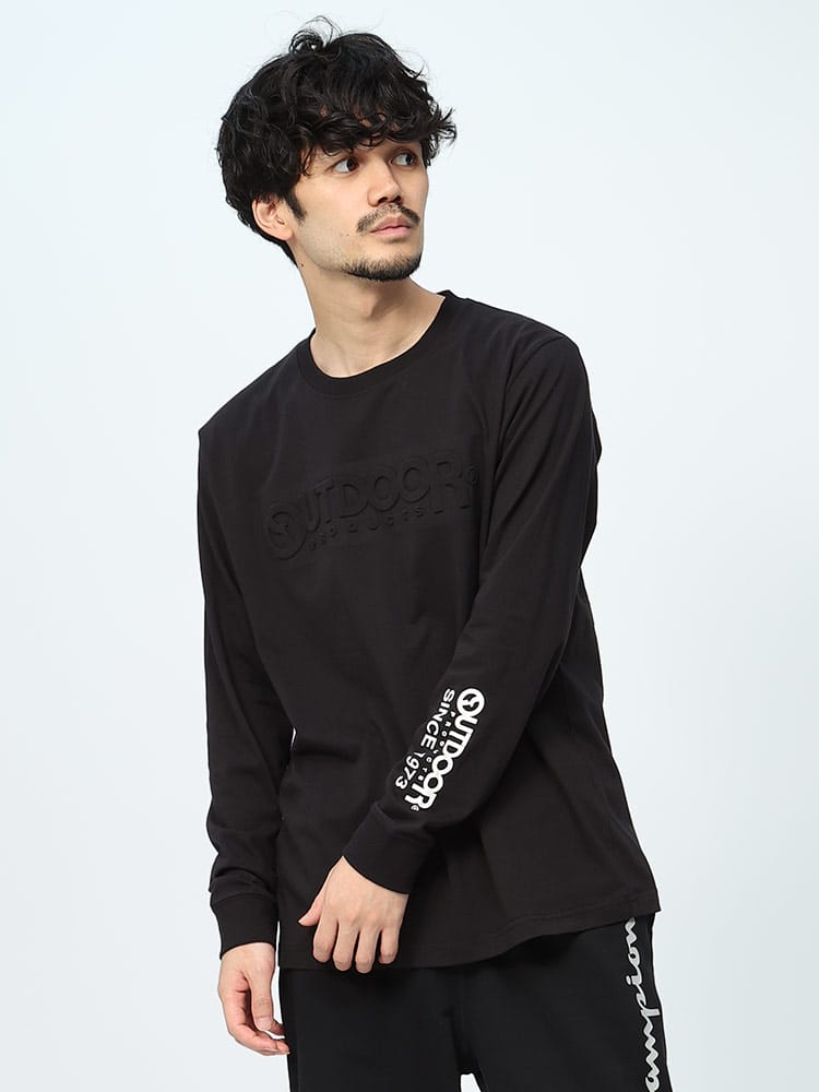 OUTDOOR PRODUCTS (アウトドアプロダクツ) 天竺 エンボスロゴ クルーネック 長袖 Tシャツ
